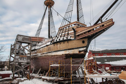 MAYFLOWER II being restored at the Mystic Seaport ship yard on February 2, 2015. Photo by Andy Price/Mystic Seaport